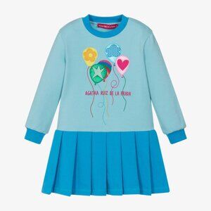 Agatha Ruiz de la Prada Girls Blue Cotton Jersey Dress with Pleated Skirt